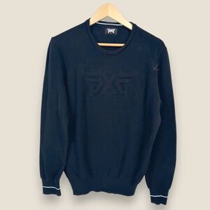 PXG Sweater Men Medium Black Cotton Embossed Logo Parsons Xtreme Golf Piping